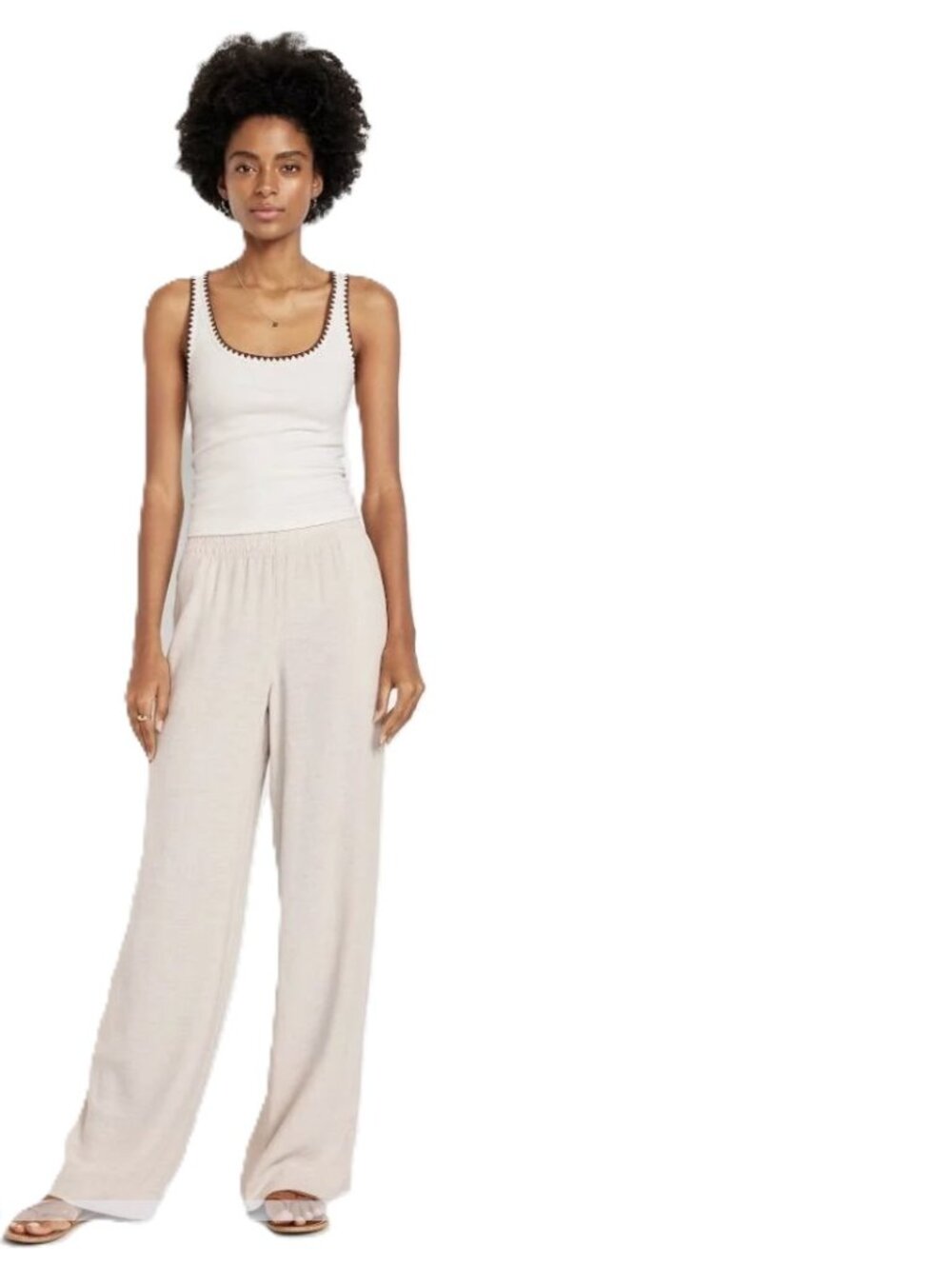 Old Navy Pants Womens L High Rise Wide Leg Linen Blend Flax Beige Pull On